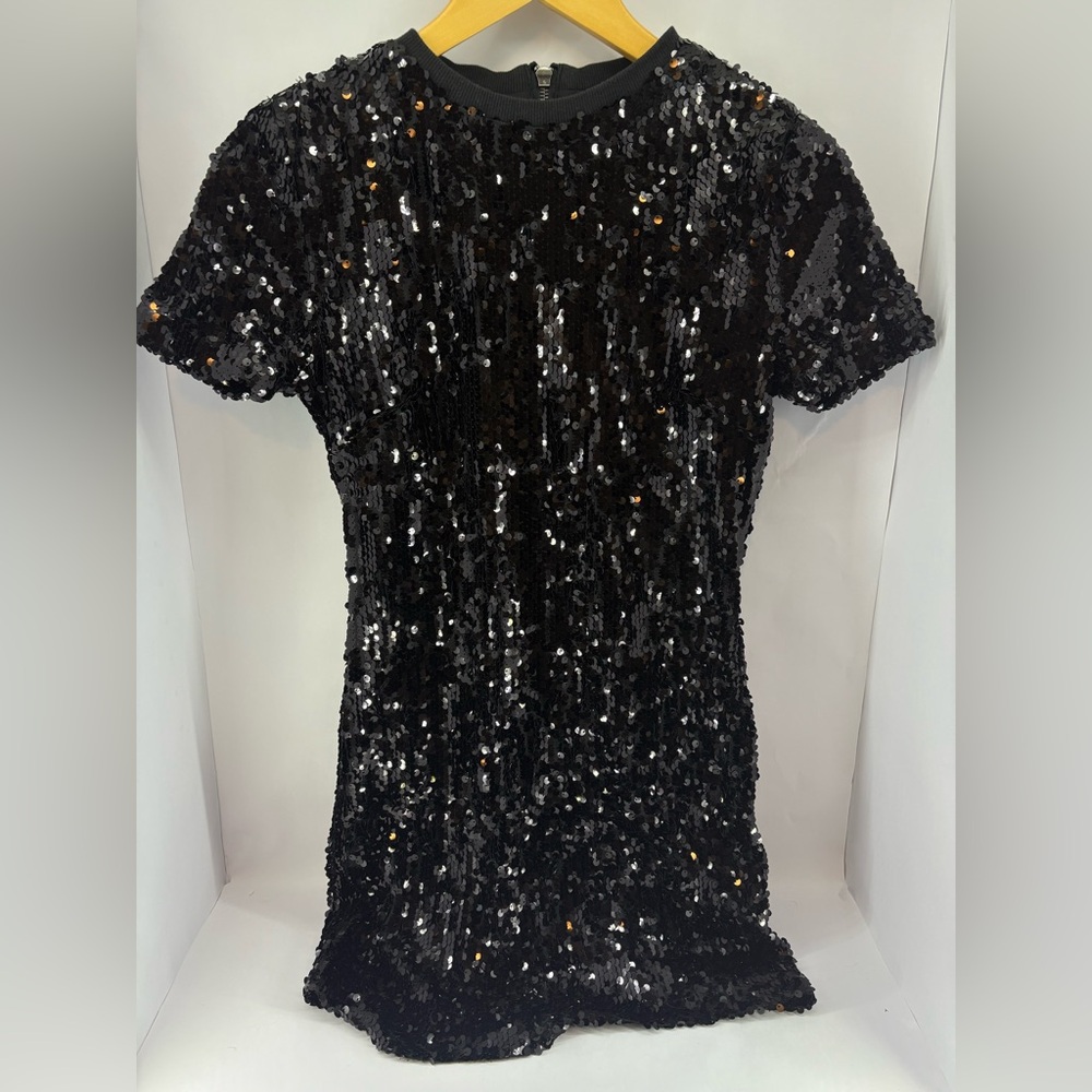 Black Sequin Short Sleeve Dress